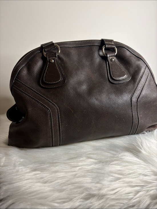 Danier Handbags - Danier Dark Brown Leather Satchel with Metal Logo Plate